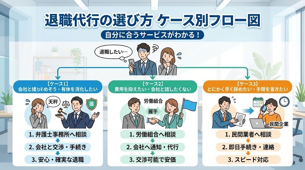 退職代行の選び方ケース別フロー図